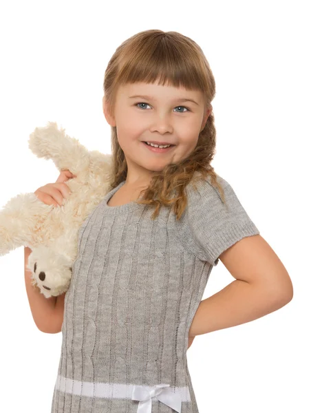 Маленькая девочка с мягкой игрушкой — стоковое фото